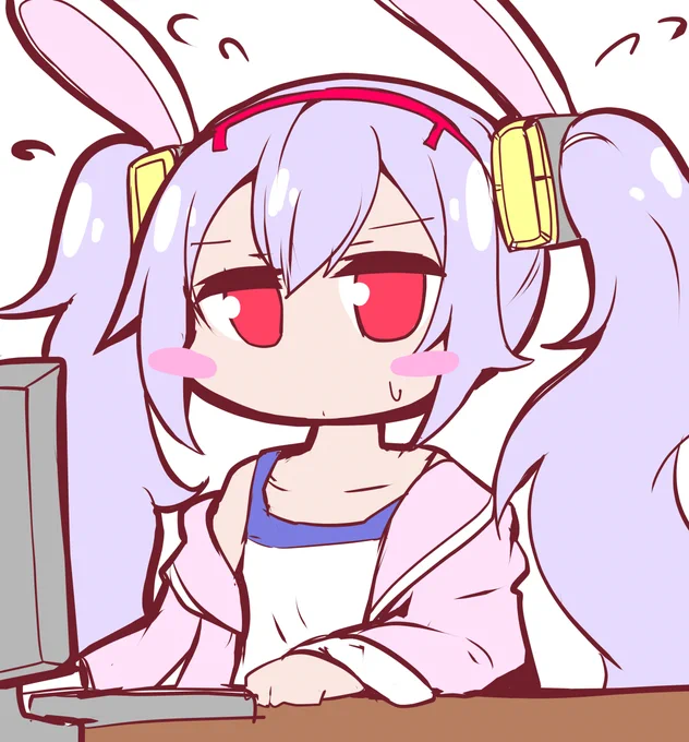 PCの前で焦るラフィーちゃん(再録)原稿が終わらない現状です>< 
