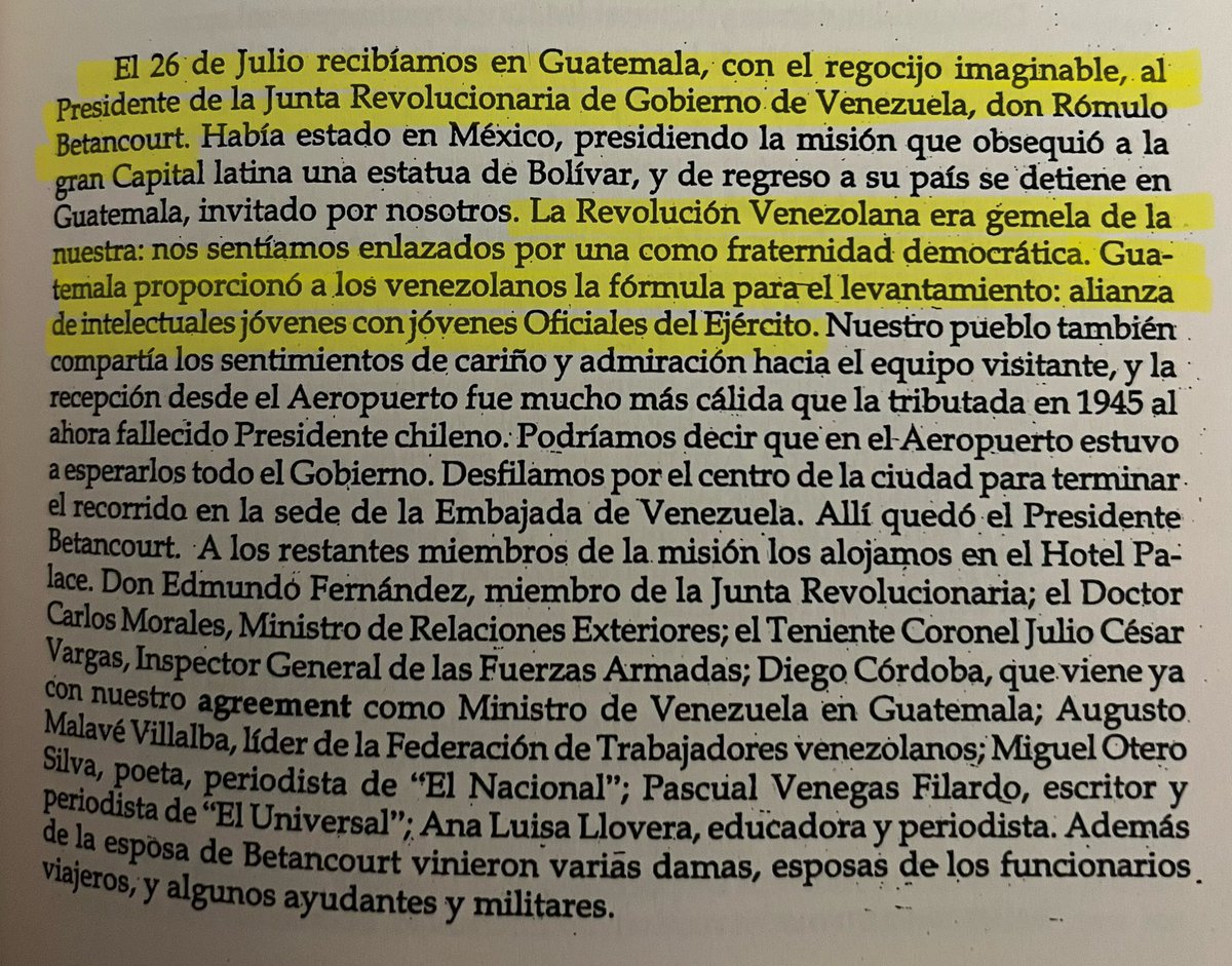 🇻🇪🇬🇹 Ayer se cumplieron 79 años del 18 de octubre de 1945 en Venezuela y mañana serán 80 años del 20 de octubre de 1944 en Guatemala. 
Rómulo Betancourt en “Venezuela, política y petróleo” reconoce a Guatemala como antecedente del octubrismo venezolano y Juan José Arévalo en