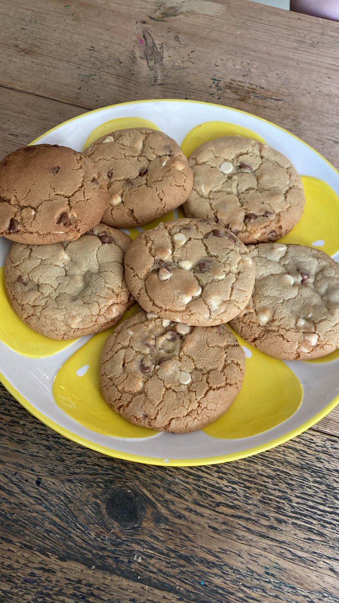 gemma183's tweet photo. Just made these @Nigella_Lawson chocolate chip cookies with my children after last week’s disappointing cookie mix in bag episode. And we all agreed that they are the best we’ve ever tasted. (Eaten barely out of the oven) x https://t.co/oBSE76cmyk