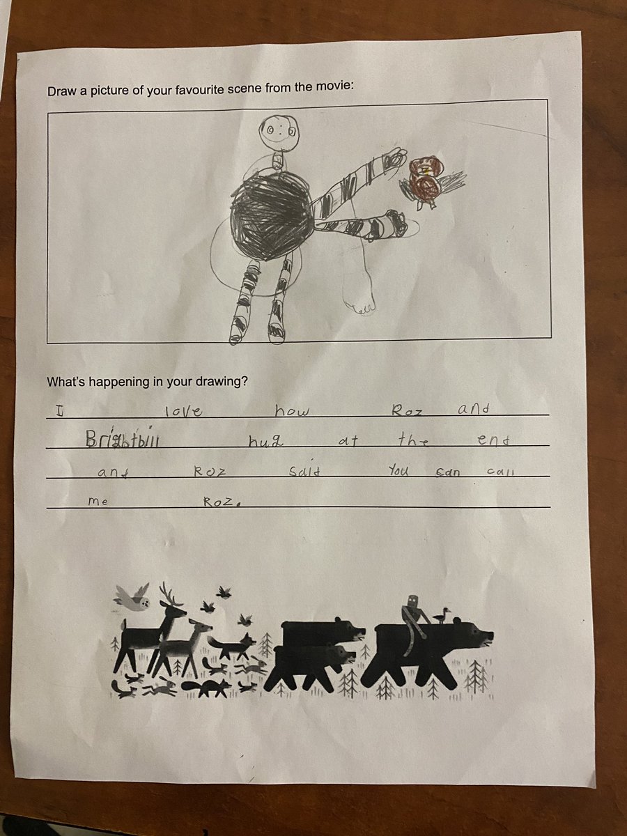 MrsHFenech's tweet photo. We had such a great time seeing “The Wild Robot” yesterday!! So much fun watching the movie and comparing it to the book. The Grade 3s did some reflecting about their favourite part and characters in the movie! @TribuneDrive https://t.co/qaczlbXprk