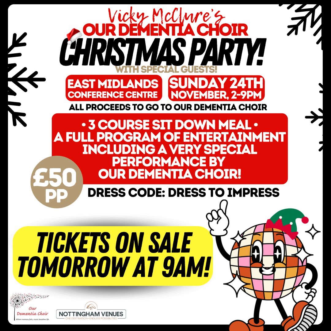 It’s the news you’ve all been waiting for!! We’re pleased to announce Our Dementia Choir’s Christmas Party tickets will be LIVE tomorrow at 9am! From past experience, this event usually sells out pretty quickly so be sure to set your alarm and guarantee your tickets! ♥️🎶♥️