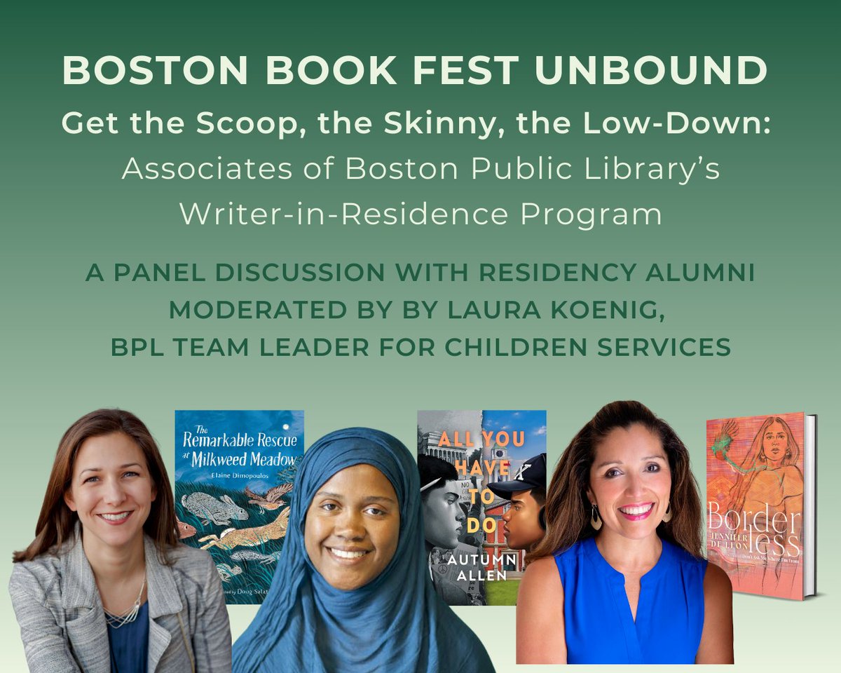 Associates of Boston Public Library (@associatesbpl) on Twitter photo Join a <a href="/bostonbookfest/">Boston Book Festival</a> panel on the Writer-in-Residence program on Saturday, October 26, from 1-2 PM in the Orientation Room at the @bplboston. Hear from our program alumni <a href="/ElaineDimop/">Elaine Dimopoulos</a>, <a href="/AutumnAAllen/">Autumn Allen * Ceasefire Now</a>, and <a href="/jdeleonwriter/">Jennifer De Leon</a>, who will share insights about the residency. Join a <a href="/bostonbookfest/">Boston Book Festival</a> panel on the Writer-in-Residence program on Saturday, October 26, from 1-2 PM in the Orientation Room at the @bplboston. Hear from our program alumni <a href="/ElaineDimop/">Elaine Dimopoulos</a>, <a href="/AutumnAAllen/">Autumn Allen * Ceasefire Now</a>, and <a href="/jdeleonwriter/">Jennifer De Leon</a>, who will share insights about the residency.