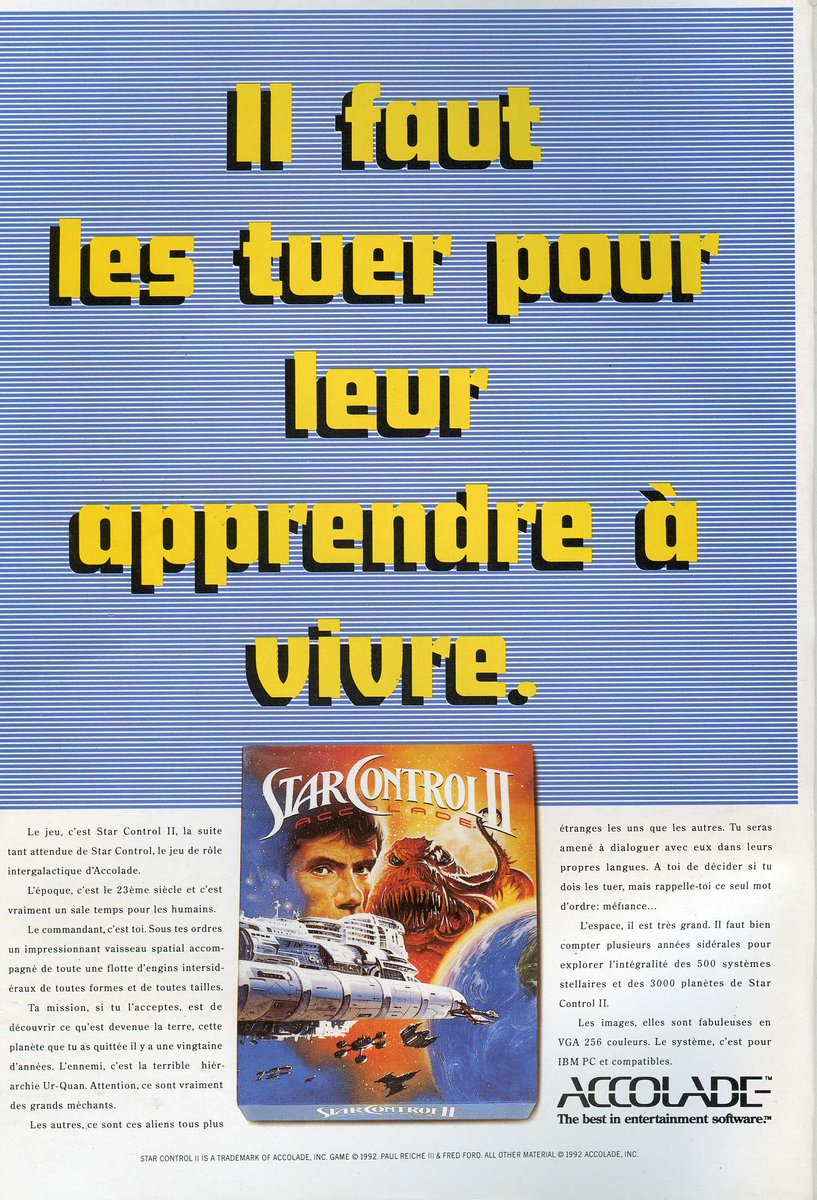 AllmightoFranky's tweet photo. La publicité du jour,bonjour!De la pub vue dans un magazine #Joystick.Deux pub pour des jeux de chez #Accolade, #StarControl2 et #WaxWorks!Puis une superbe double page pour le jeu #CoolWorld inspiré du film,sur #PC,#Amiga et #AtariST!#retro #retrogaming #80s #90s #micro https://t.co/BYHE99wQqf