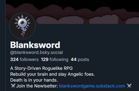 BlankswordGame's tweet photo. Like many, we're making the jump to the other birdsite! We're a team of creatives - our artistry *is* our work and the idea of everything we post being fed into the Plagiarism Machine doesn't sit well with us.

See you all on the other side?
:] https://t.co/HSVih3lQHq