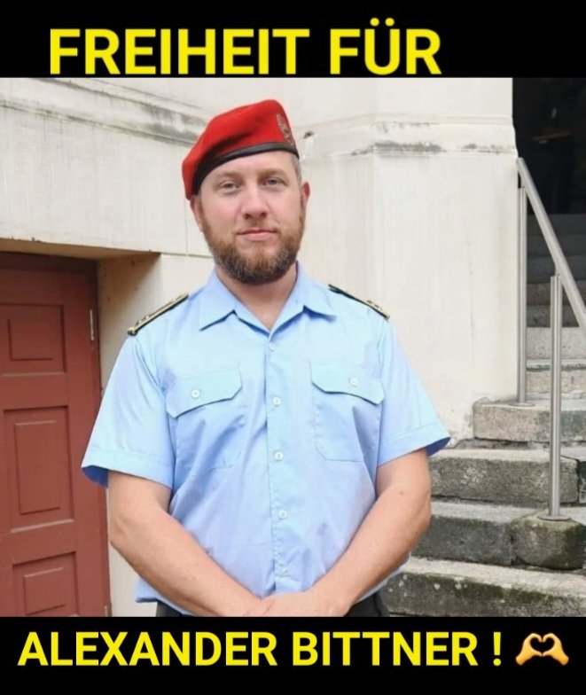 Der Soldat und Impfverweigerer Alexander #Bittner ist seit dem 16.09. im Gefängnis.
TEILE dieses Bild, wenn auch Du #FreiheitFürAlexanderBittner forderst!
Möge sein freundliches Gesicht die gesamte Republik geradezu fluten und anklagen!
#WirVergessenNicht!!! 🤬💪