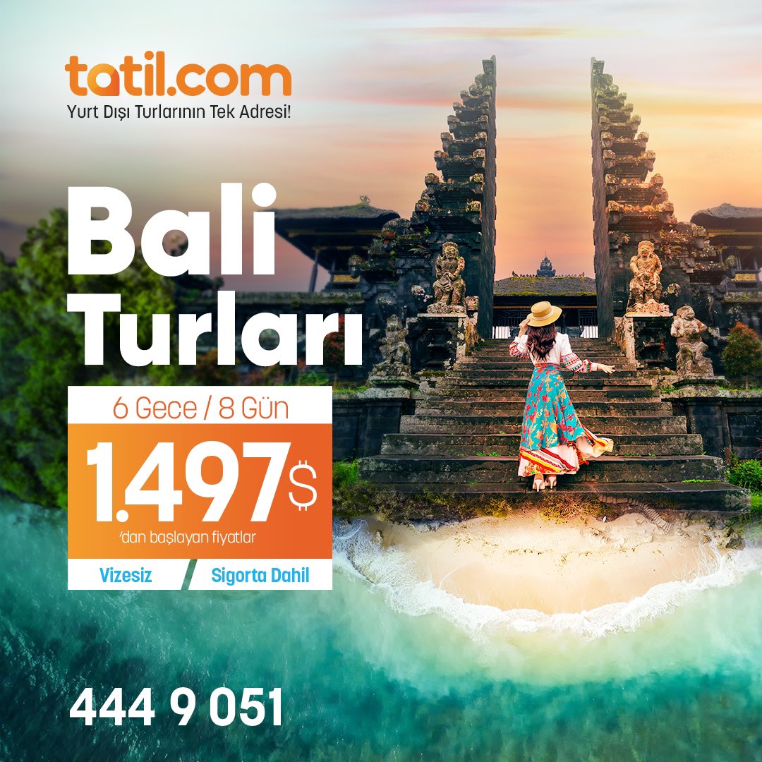 #Bali’nin yemyeşil pirinç tarlalarından, büyüleyici plajlarına kadar her köşesi bir cennet! Unutulmaz anılar biriktirmek için hazır mısın? 🤩
Haydi, Bali’yi keşfetmek için bizimle yola çık! ✈️
Tatiline tatil.com farkıyla başla! 🧡
📞444 9 051