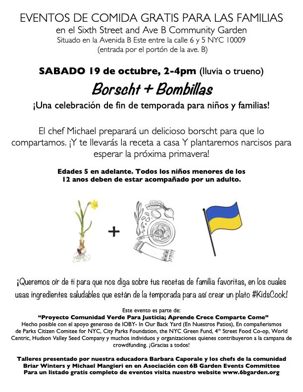 6BGarden's tweet photo. Today 10/19 in the garden, our last kids cooking program event of the season: BORSCHT &amp; BULB PLANTING! 2-4pm https://t.co/p4m1DGeRti