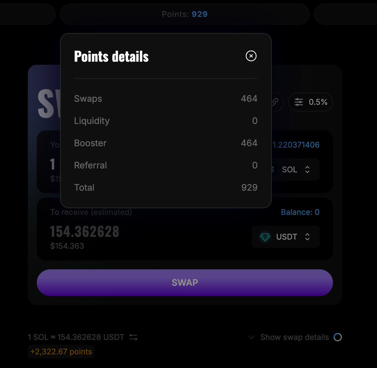 Airdrop:

Stabble is planning the next big airdrop on SOL, and you can only be part of this airdrop by having POINTS.

Earn this points by Swapping, Providing liquidity and creating pools.

(The more points you have, the bigger Airdrop allocations)
