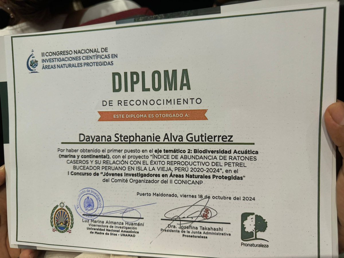 UIEM - Grupo Aves Marinas. Peruvian Seabird Group (@uiemavesmarinas) on Twitter photo Felicitaciones <a href="/DayanaAlvaGuti1/">Dayana Alva Gutierrez</a> por el primer puesto en trabajos de investigación para jóvenes científicos en el II Congreso Nacional de ANP. En la Unidad nos sentimos orgullosos de tus logros y avances en el conocimiento de los efectos de ratones caseros en los potoyuncos (aves) Felicitaciones <a href="/DayanaAlvaGuti1/">Dayana Alva Gutierrez</a> por el primer puesto en trabajos de investigación para jóvenes científicos en el II Congreso Nacional de ANP. En la Unidad nos sentimos orgullosos de tus logros y avances en el conocimiento de los efectos de ratones caseros en los potoyuncos (aves)