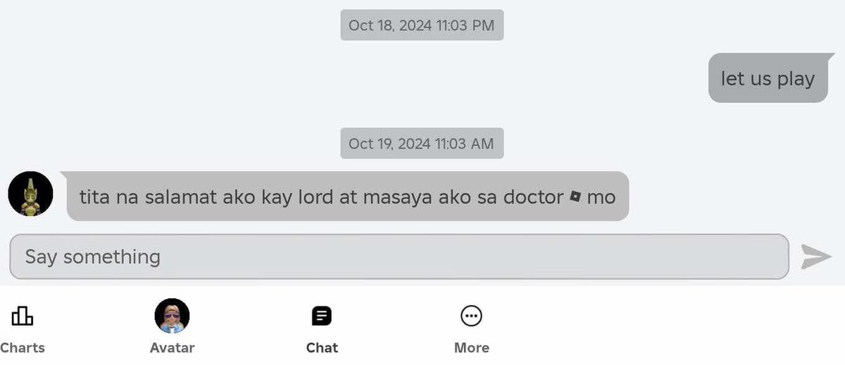 icedcoffeeRPhMD's tweet photo. Messaged my 7-year-old nephew na play kami sa roblox last night since super anxious ko din waiting for the result. Unfortunately tulog na siya. Pero as soon as he woke up I got a message from him akala ko tinuruan siya ng mama niya hindi pala. Huhu. https://t.co/anlzRpxlUF