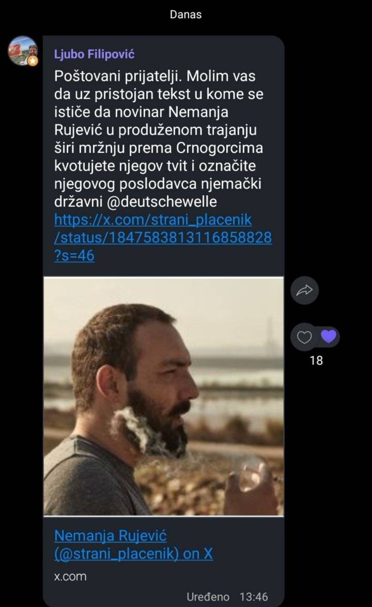 Pa posle kaže šitstormi su spontani lol

Evo Ljubo, posle uklizavanja u moj dm pa bloka, poziva ortake na Viberu da me prijave poslodavcu.

Orkestrira hajke, svuda vidi četnike, bukvalno nacionalista sa dna kace.