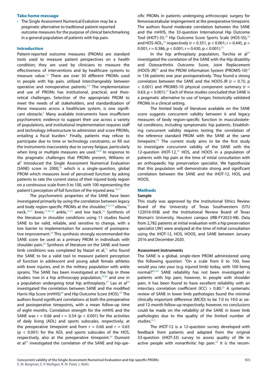 joelwellsmd's tweet photo. Can a single numerical assessment be useful in patients with hip pain? Amazing work and drive by @LibbyBergmanPT #teamhip Understanding and tracking patient outcomes is so important to help improve patient care https://t.co/3TTW0eM9Ge https://t.co/bfvUKNygiV