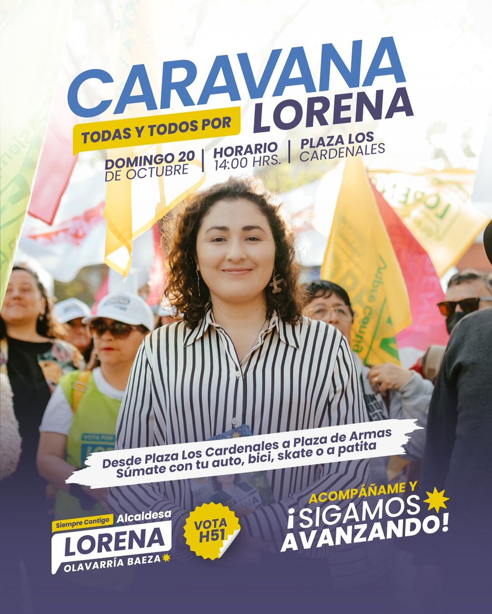 Melipilla, este domingo 20 de octubre es nuestra caravana. A las 14:00 hrs partimos desde Plaza Los Cardenales hasta Plaza de Armas. Allí nos espera el “Festival Cultural Sigamos Avanzando” con @paularivasoficial , @juanitoayalaoficial y <a href="/comomonos/">ComoMonos.com</a>.banda #TodasYTodosPorLorena
