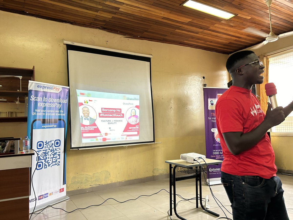 Barcampghana's tweet photo. Benjamin Aklama @bk_aklama on Salaria Eye Med, which is based in #HoCity and is a #bcho2024 partner. 

“Go to a business that keeps the money here in Ho, and supports great programs like @BarcampHo.
I am a big fan of their services”. 

#BarcampHo at HTU Nkulenu Hall. #bcho https://t.co/Zq2AoWdfP9