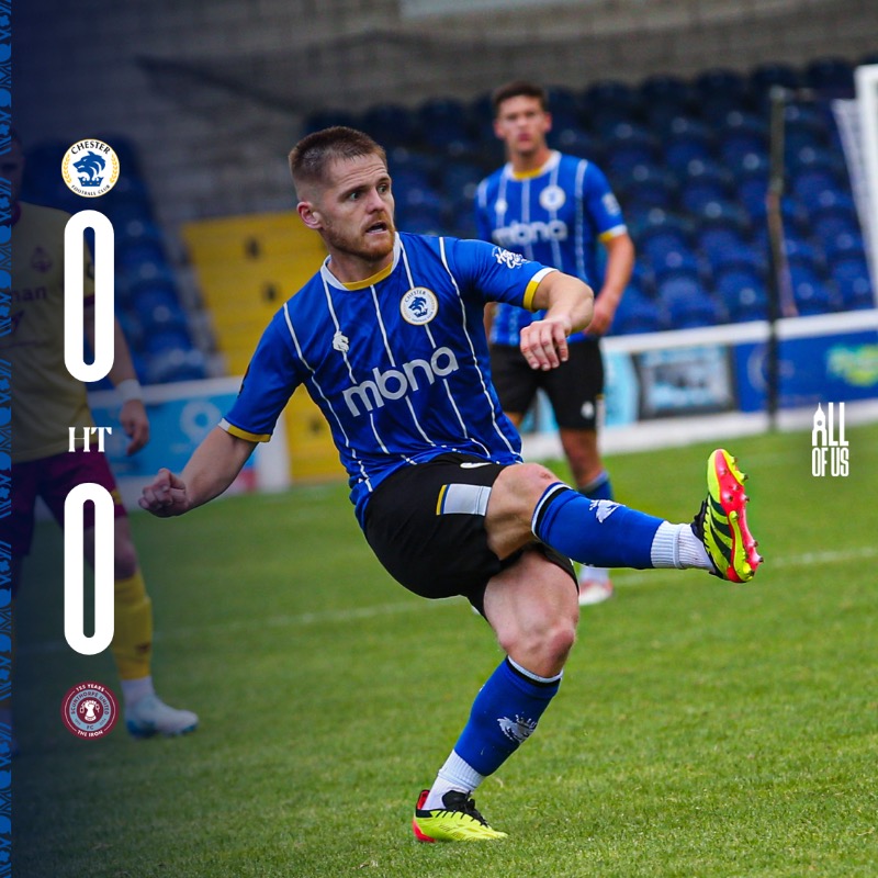 ChesterFC's tweet photo. HT: #ChesterFC 0-0 @SUFCOfficial.
We are level at the interval.
#AllOfUs | #CFCSCU