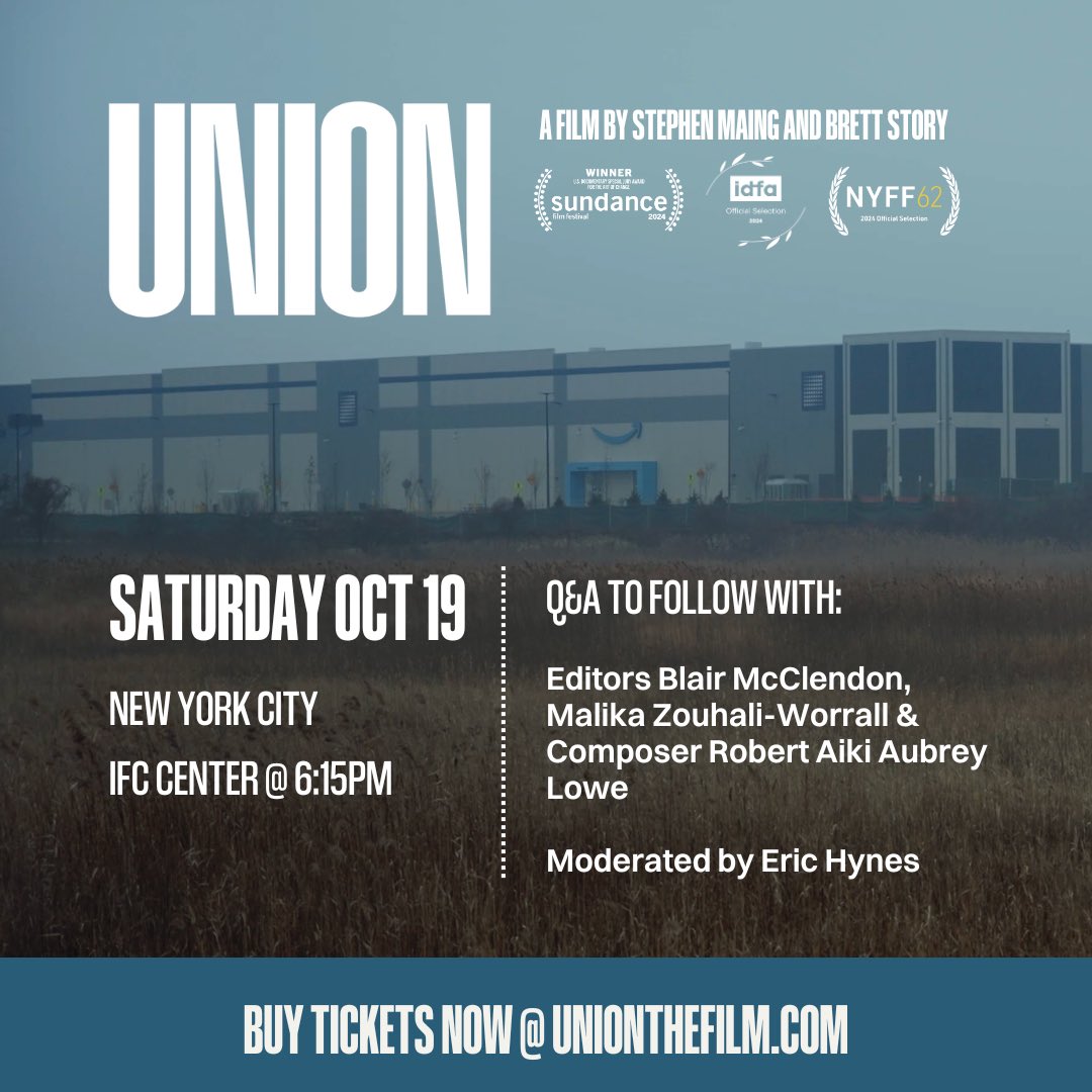 Tickets still available for the <a href="/unionthefilm/">UNION</a> screening <a href="/IFCCenter/">IFC Center</a> this evening followed by a Q&amp;A with Editors Malika Zouhali-Worrall, Blair McClendon and myself.