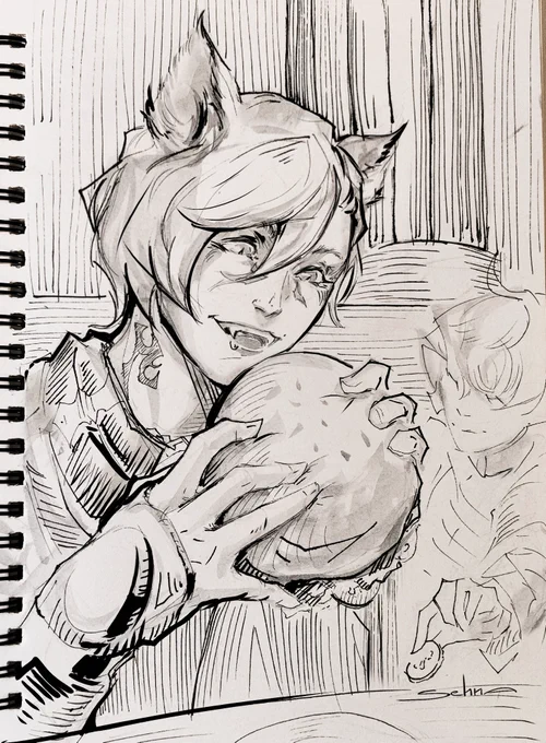 Day 11 - Snacks
G'raha Tia 🍔

#inktober #inktober2024 #ffixiv #grahatia 