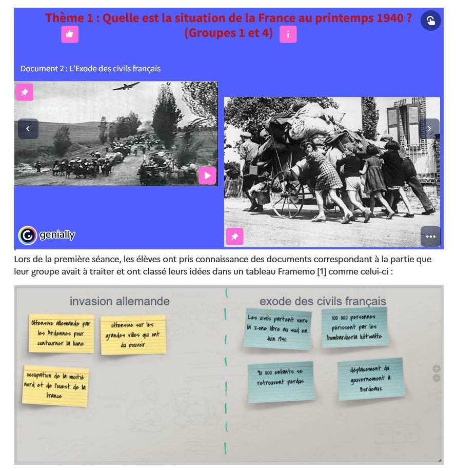 [Scénario pédagogique #Édubase]
🖊️Rédiger un paragraphe en écriture collaborative en histoire : l’année 1940, choc de la défaite et effondrement de la République
👨‍💻une activité en #3e de 2 heures en salle informatique par @HgNormandie 
👉edubase.eduscol.education.fr/fiche/21556
#WW2 #2GM