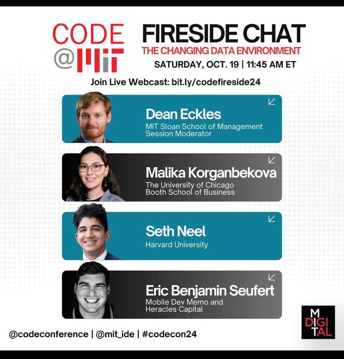 I’m participating in this panel about the changing data environment at the CODE@MIT conference today at 11:45 ET. The panel will be streamed live at the link below. You can also follow the conversation with the #codecon24 hashtag. web.mit.edu/webcast/ide/f2…