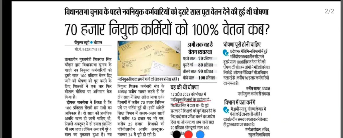 #मध्यप्रदेश_सौ_फीसदी_वेतन_दो

कब होगा प्रदेश के कर्मचारियों का इंतजार खत्म क्या मिलेगा दिवाली का तोहफा?
<a href="/CMMadhyaPradesh/">Chief Minister, MP</a>
<a href="/PMOIndia/">PMO India</a>
1  #नवनियुक्त मध्यप्रदेश के कर्मचारियों को 100% वेतन
2. परवीक्षा अवधि 2 वर्ष के लिए  
   3.👉 +7%DA
<a href="/ChouhanShivraj/">Shivraj Singh Chouhan</a> <a href="/CMMadhyaPradesh/">Chief Minister, MP</a> <a href="/DrMohanYadav51/">Dr Mohan Yadav</a>