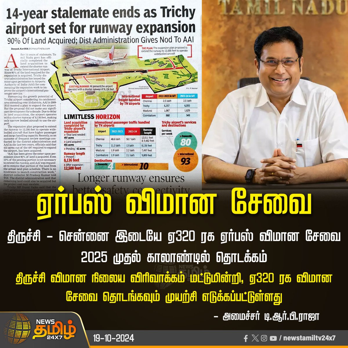 NewsTamilTV24x7's tweet photo. #NewsUpdate | ஏர்பஸ் விமான சேவை

#AirbusFlight | #TRBRaja | #MinisterTRBRaja | #Newstamil24x7 https://t.co/Pe9yD0cNYn