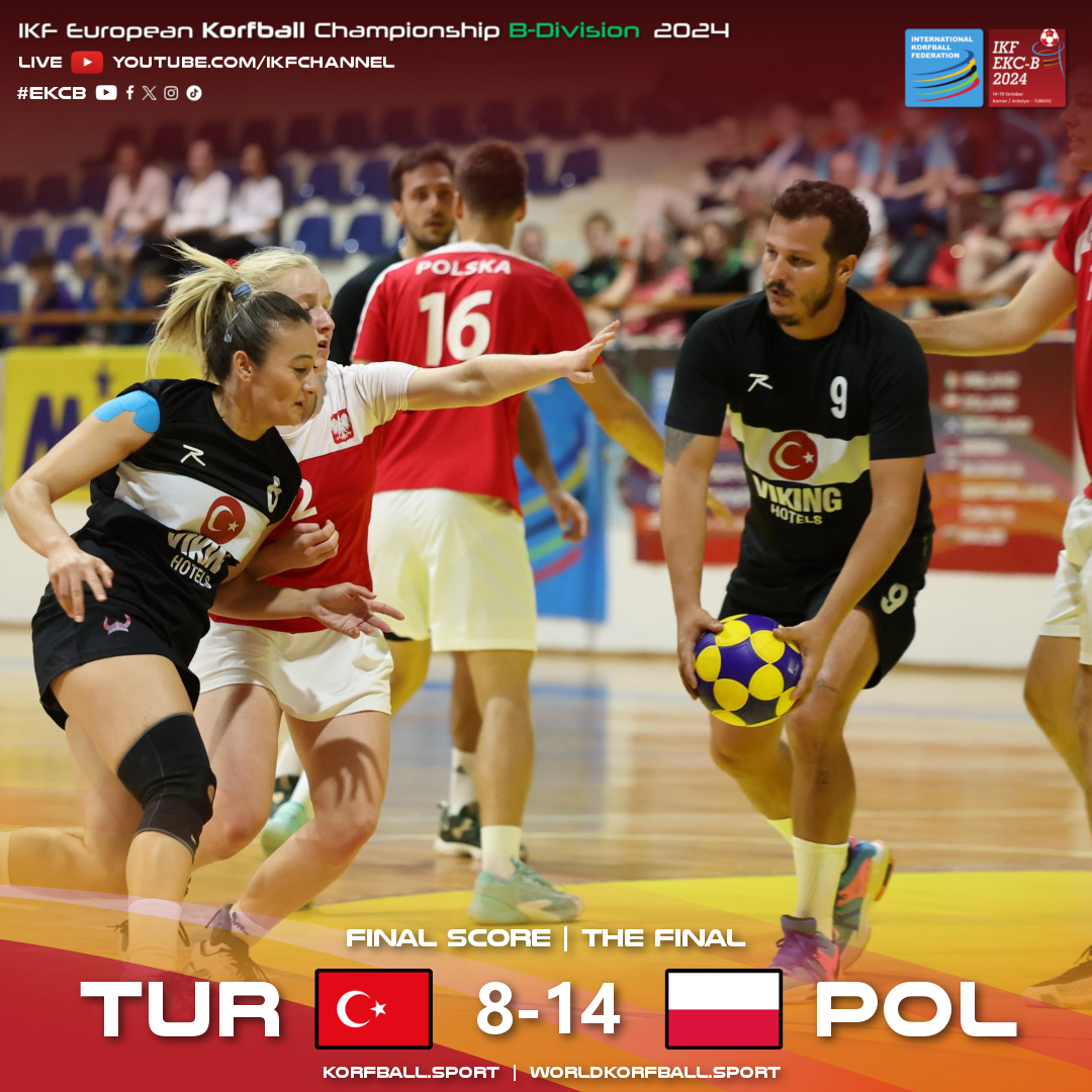 korfball's tweet image. #EKCB | Final Score: TUR 8-14 POL | #TheFinal #Day6
POL is the winner of the EKC B 2024. TUR gets the Silver. Both are qualified for the #EKC2026.

🏆 IKF European #Korfball Championship B-Division 2024
🗓️ 14-19 Oct 📍 Kemer, TUR 🇹🇷
📺📈📰 korfball.sport/?p=40168
📷 Marco Spelten