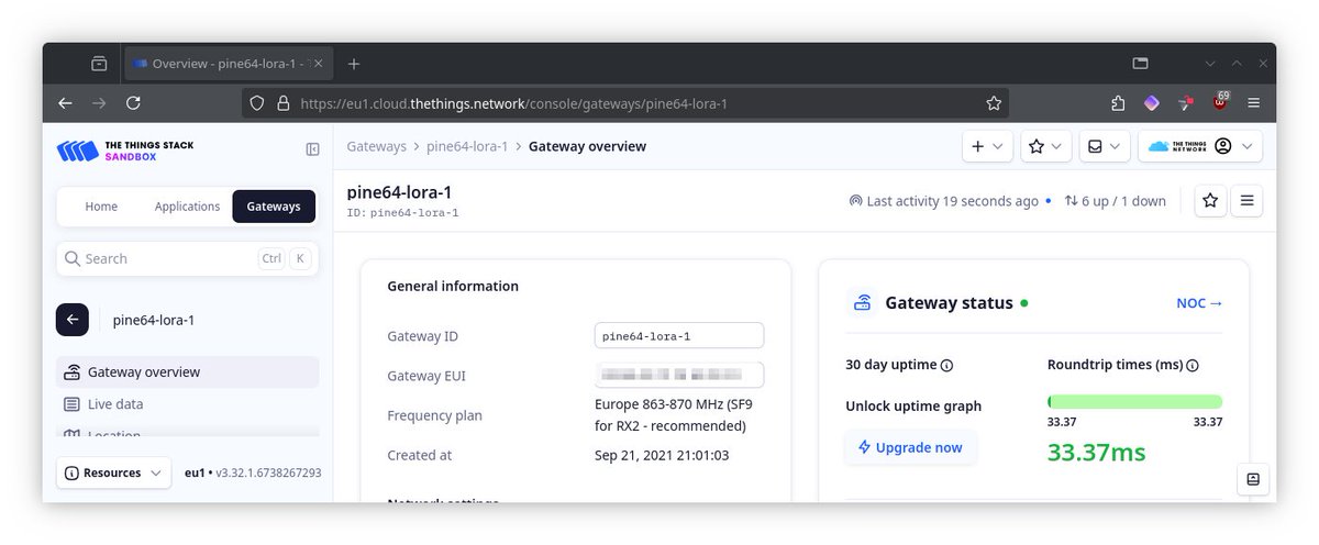 I've finally got my gateway running under #openwrt !

It's currently running lora_pkt_fwd connected to #TTN <a href="/thethingsntwrk/">The Things Network</a> The Things Network.