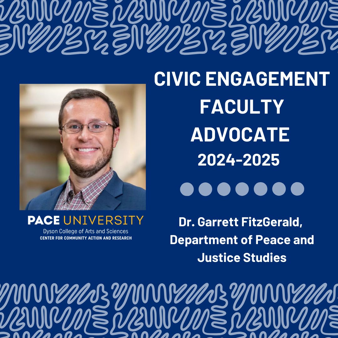 🎉 Exciting news! We welcome Dr. Garrett FitzGerald as our new Civic Engagement Faculty Advocate in the Peace and Justice Studies Department at #PaceU! He'll promote civic engagement through impactful courses and support faculty and students in meaningful service and research.