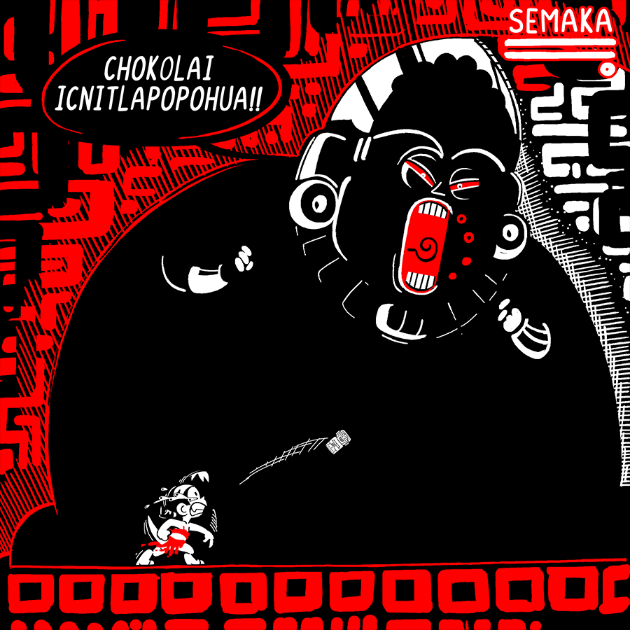 Checomal's tweet photo. This is the second-to-last interaction! Kaira is fighting the shopkeeper. She has 80 HP, and he has 400 HP. Each like that people give this image will heal Kaira 1 HP, and each like on FB will do 1 HP of damage to the shopkeeper. Also, he does 10 HP of damage to Kaira each hour. https://t.co/IFnszIhmF9