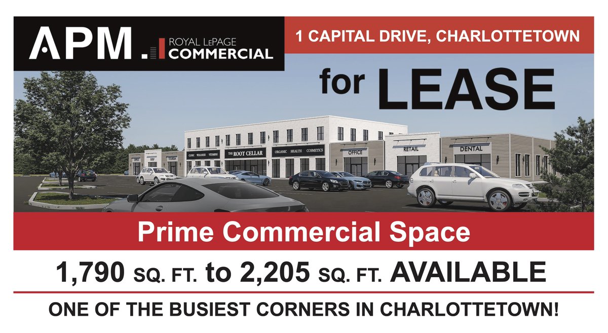 APM Commercial (@apmsells) on Twitter photo Lease Opportunities now available for Commercial and Professional space at one of the prime corners in Charlottetown - complete with fit-up allowance and incentives!
📞 Amber at 902.218.7097
📧 apmteam@apm.ca Lease Opportunities now available for Commercial and Professional space at one of the prime corners in Charlottetown - complete with fit-up allowance and incentives!
📞 Amber at 902.218.7097
📧 apmteam@apm.ca