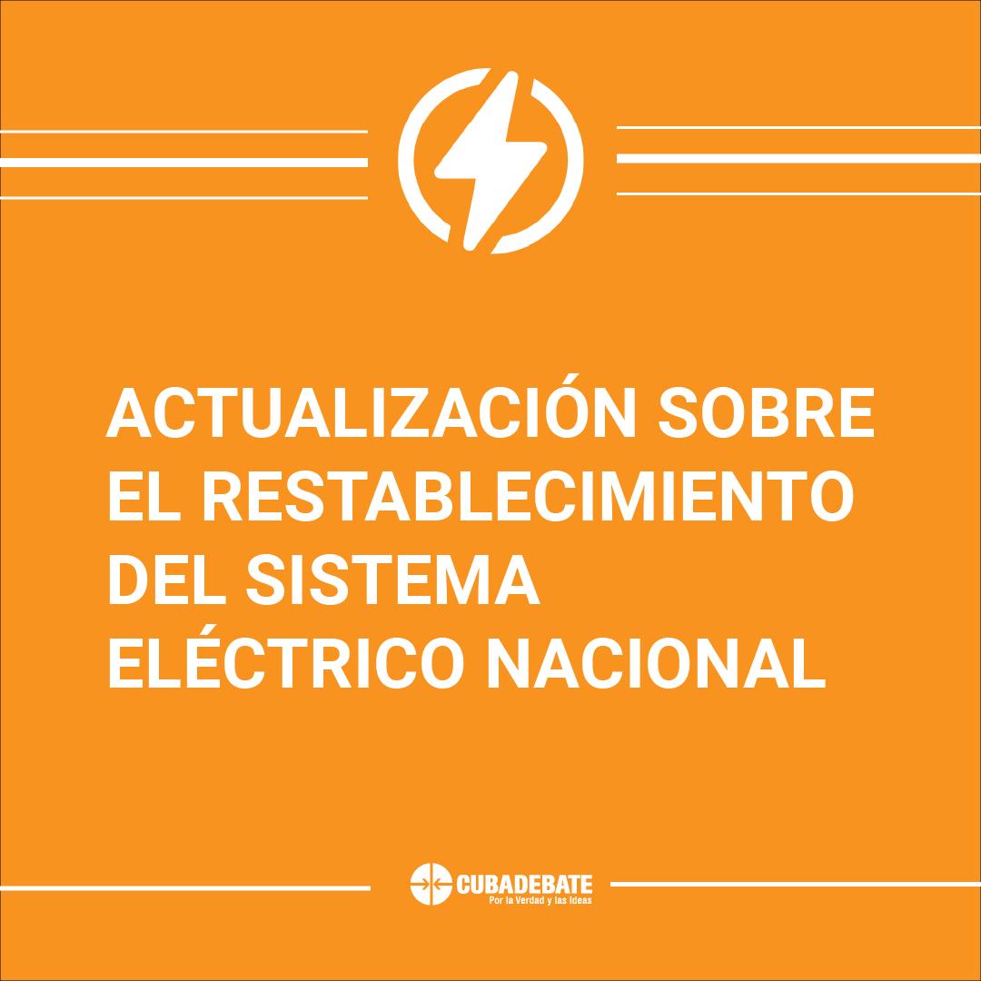 🚨 El Despacho Provincial de Carga de la Empresa Eléctrica de La Habana informa que al cierre de las 10:20 de esta mañana se encuentran con servicio eléctrico las zonas de Berroa, Bacuranao, Ricabal, Santa Fe, Carretera Monumental, Peñalver, Los Mangos y Alecrín.