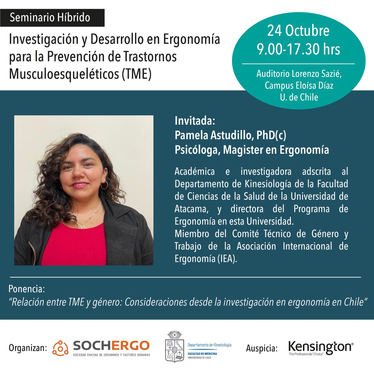 _sochergo's tweet photo. En el bloque de Ergonomía, Género y TME nos acompañarán las destacadas investigadoras Pamela Astudillo y Paulina Hernandez.

No te pierdas el Seminario I&amp;D en Ergonomía para la Prevención de TME.

Inscripciones en el link https://t.co/6mpuOaNfQM https://t.co/6ooevlkt7i