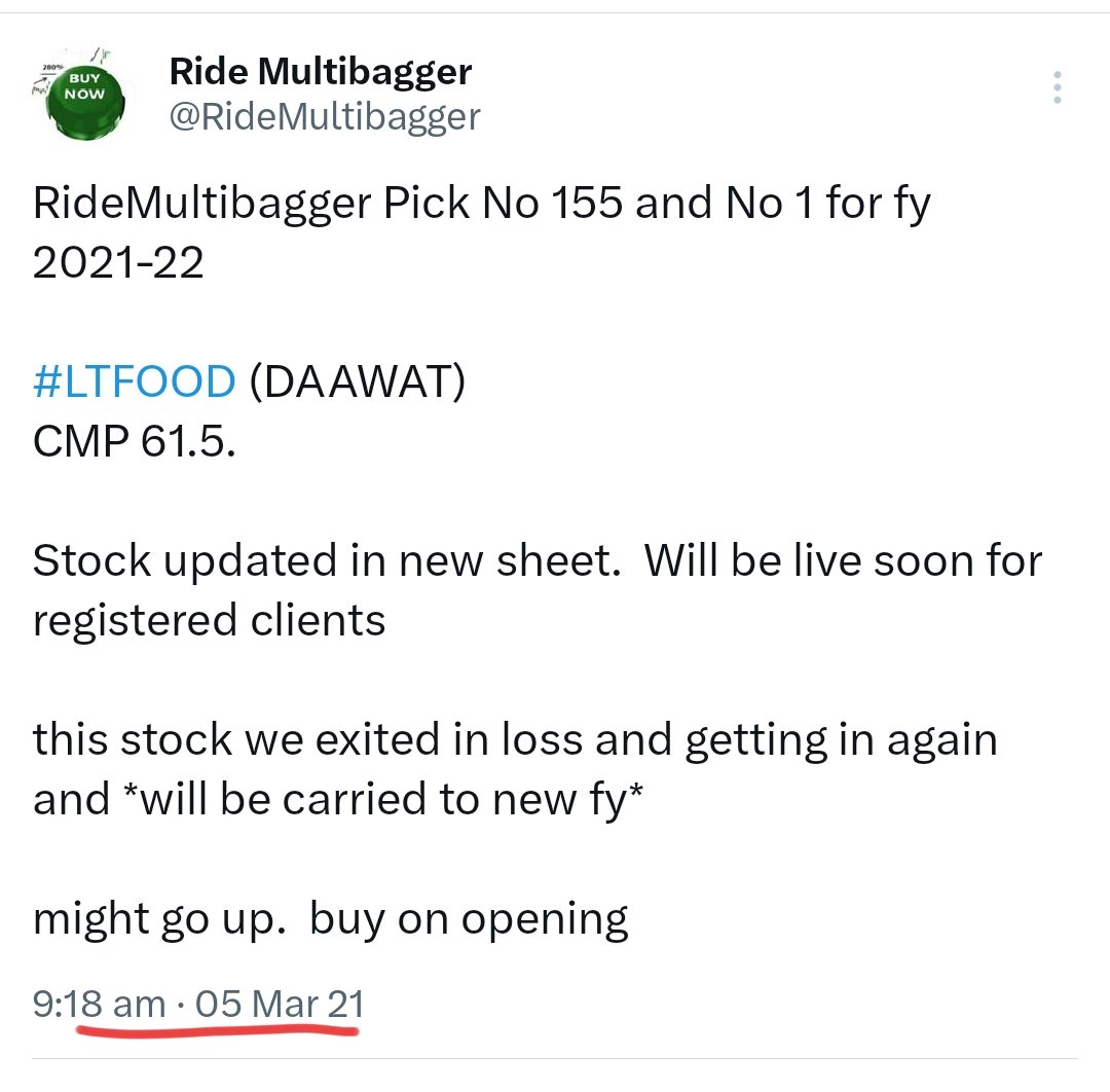 RideMultibagger's tweet photo. #Bingo!! 📈 #LTFOODS (DAWAT)🙏

🌟View shared at 61 on 5 Mar 2021
🌟check tweet shoot attached
🌟latest CMP 421
🌟check latest chart below 
🌟ROI : arnd 585% in 40 months

🎯 D like and retweet for more such

#RMB #Investing #StockMarket #StockMarketindia #ridemultibagger https://t.co/3tkkJfTceA
