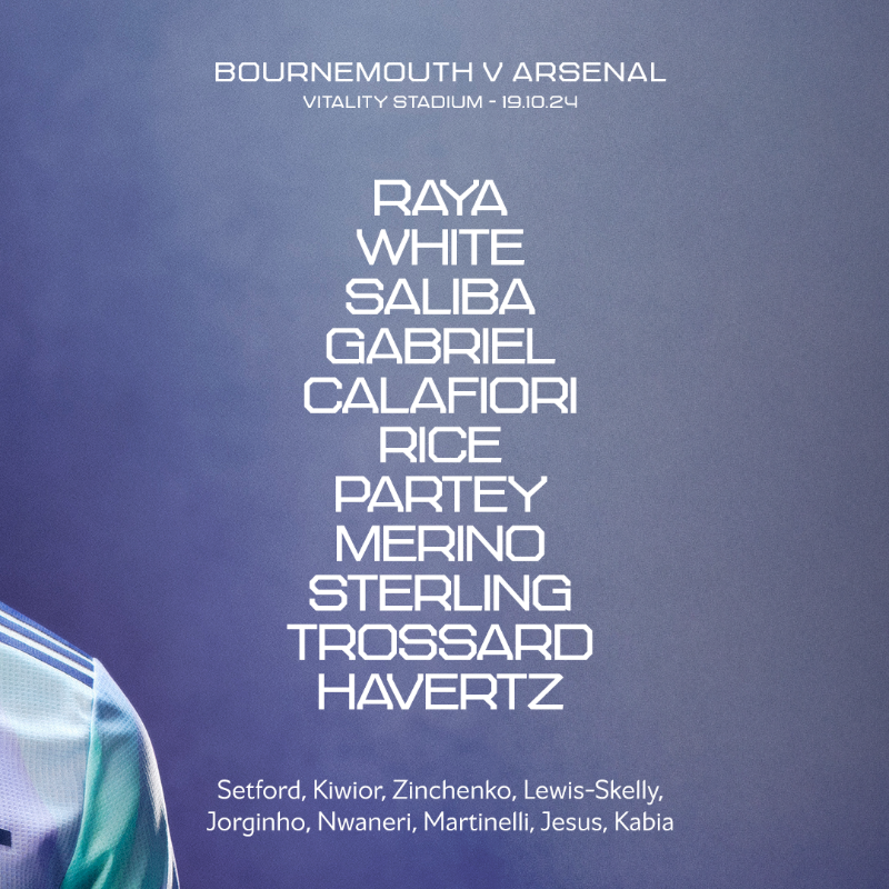 Arsenal's tweet photo. 🟣 𝗧𝗘𝗔𝗠𝙉𝙀𝙒𝙎 🔵

🔙 White returns from injury
🆕 Merino makes full debut
⚡️ Sterling on the wing

Let's keep up this momentum, Gunners ✊
