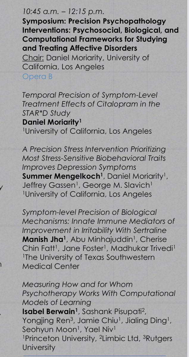 T-minus 24 hours until our #SRP2024 symposium on #PrecisionMedicine approaches to #psychotherapy! Can’t wait to discuss these amazing talks. Join us tomorrow!

<a href="/dp_moriarity/">Daniel P. Moriarity</a> <a href="/PsychdOnScience/">Summer Mengelkoch, PhD</a>