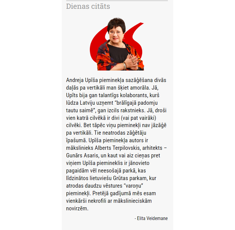 cilveks444's tweet photo. Dienas citāts no Elitas Veidemanes. Par piemienekli Andrejam Upītim. Par mežonību, kas prevalē Latvijā. https://t.co/olRlpqXBHP