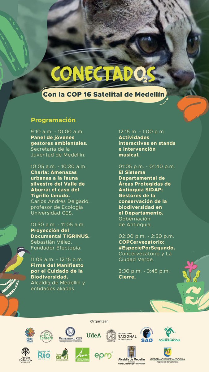 Pobladoambiente's tweet photo. Mañana 20 de octubre #ParquesdelRio #COP16 Satélite Medellín Firma  Por la Biodiversidad Jornada de Bienestar animal @amoramartinez1 @AlcaldiadeMed @Areametropol @CVZ_CES @jbotanicomed @UdeA @GobAntioquia https://t.co/qAUav8bB7X