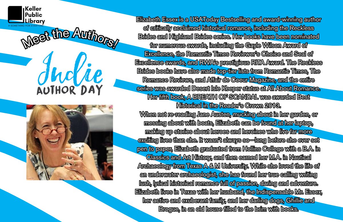 Our next Indie Author Day panelist is USA Today best-selling author Elizabeth Essex of the Highland Brides series! Please check her out at elizabethessex.com. #somethingforeveryone