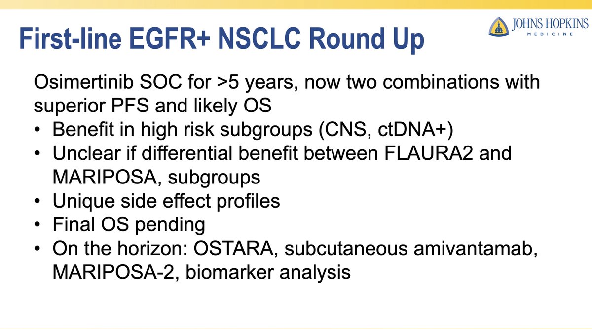 Stephen V Liu, MD (@stephenvliu) on Twitter photo First-line treatment for #EGFR NSCLC is more complex, with approvals for osimertinib (FLAURA), osi + chemo (FLAURA2), and amivantamab + lazertinib (MARIPOSA). Dr. <a href="/SusanScottMD/">Susan Combs Scott, MD</a> at #DCLung24 highlights the space. Will we see a significant OS improvement? First-line treatment for #EGFR NSCLC is more complex, with approvals for osimertinib (FLAURA), osi + chemo (FLAURA2), and amivantamab + lazertinib (MARIPOSA). Dr. <a href="/SusanScottMD/">Susan Combs Scott, MD</a> at #DCLung24 highlights the space. Will we see a significant OS improvement?