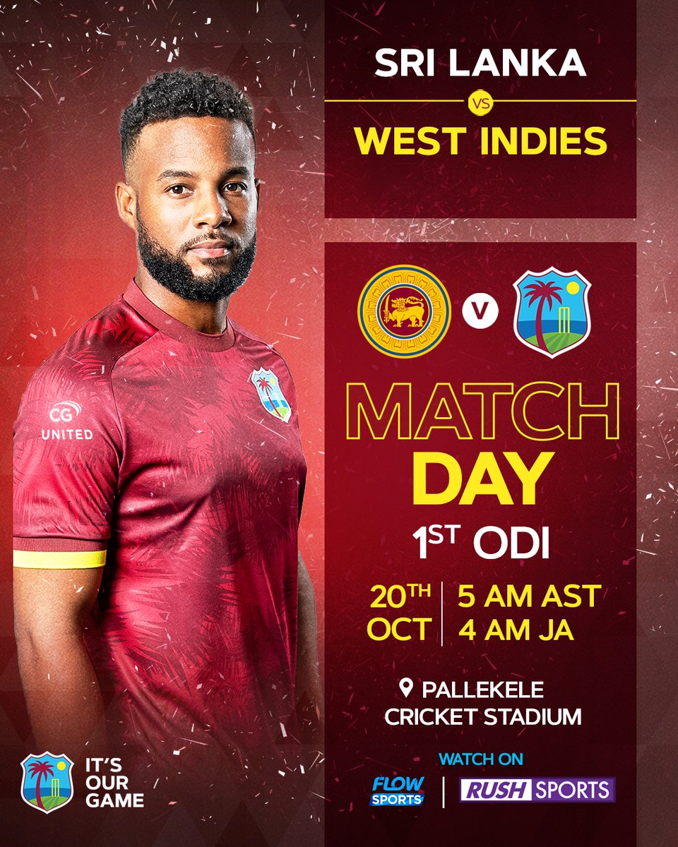 Set your alarms &amp; get ready for the 1st ODI v Sri Lanka!🙌🏾

#SLvWI | #MenInMaroon