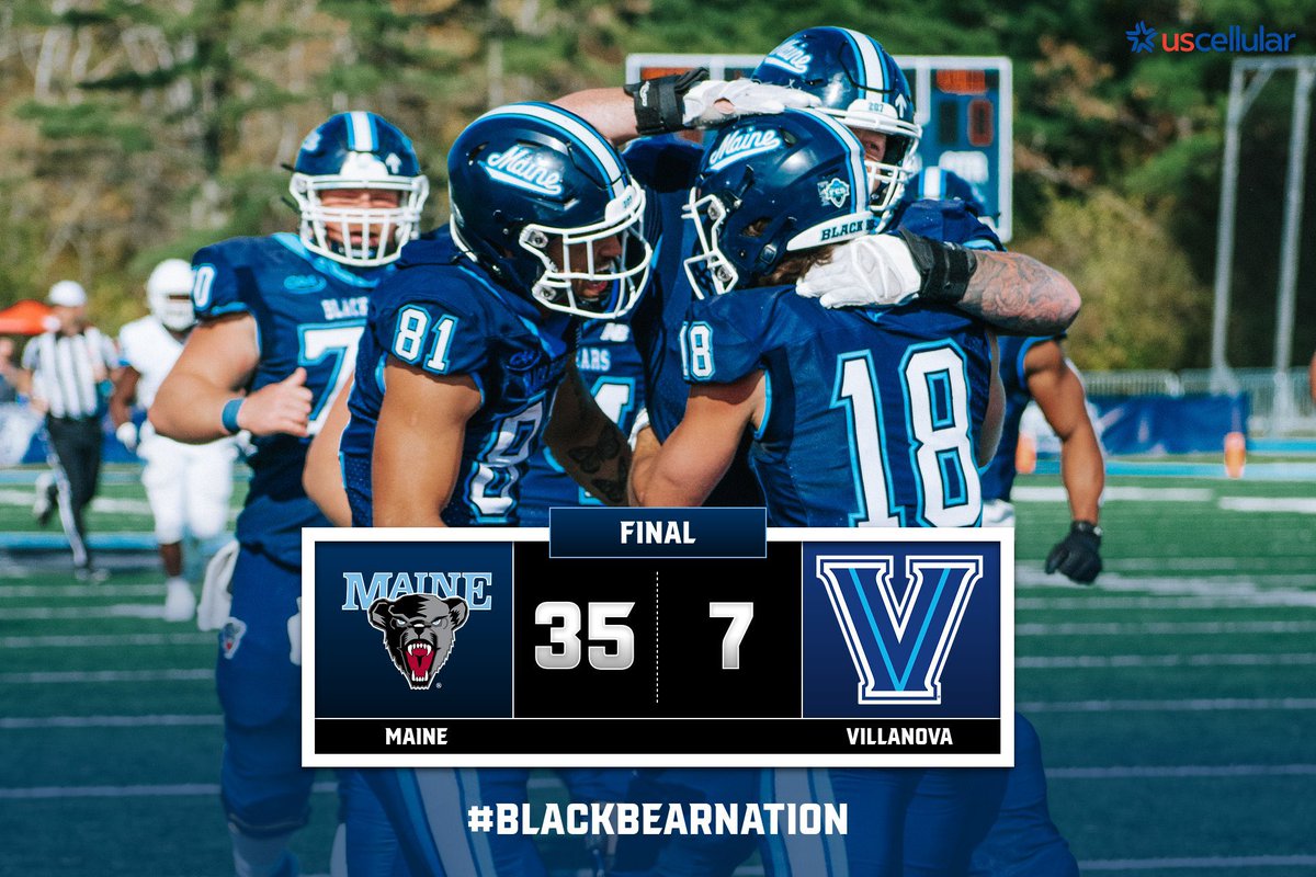 The Black Bears have taken down No. 5 Villanova!

- 2 INTs
- 2 Sacks
- 1 Blocked FG
- Gillette 4 rec - 81 yds
- Santana-Fis 11 carry - 56 yards

#BlackBearNation | ⬆️