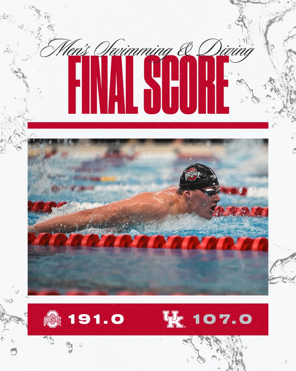 OhioStSwimDive's tweet photo. The Buckeye men open the 2024-25 season with an 84-point victory over the Kentucky Wildcats in front of the home crowd‼️

#GoBucks https://t.co/ClTHuUVTbz