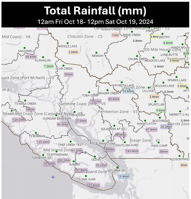 meteo_matt's tweet image. Total rainfall amounts to 12pm today and steadily counting. Effingham forestry weather station approaching the 300 mm mark while #NorthVan &amp;amp; Sunshine Coast over 140mm. #BCstorm #BCwx