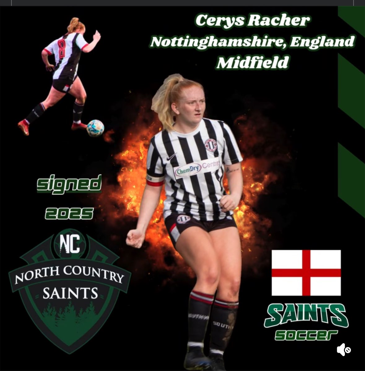 🇺🇸 We are proud to announce that one of our own, Cerys Racher, has signed to North Country Saints based in NY State, USA.

Cerys will be joining NC Saints at the end of the current season, where we will be wishing her all the best on her next steps of her footballing journey. 🇺🇸