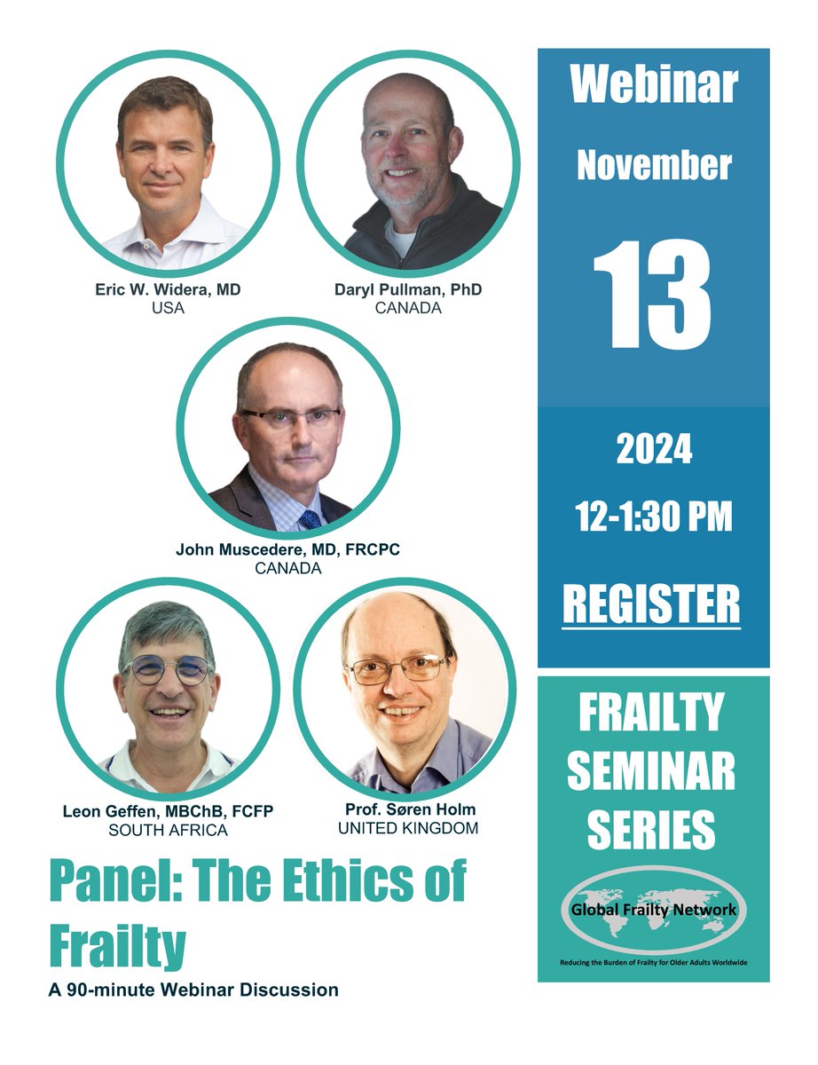 Join us for a SPECIAL 90-minute FSS Webinar on "The Ethics of Frailty" with moderator John Muscedere, MD, FRCPC from Queens University on Wednesday, November 13, 2024, at 12 PM ET. Don't miss it—REGISTER now at mhs.webex.com/weblink/regist…