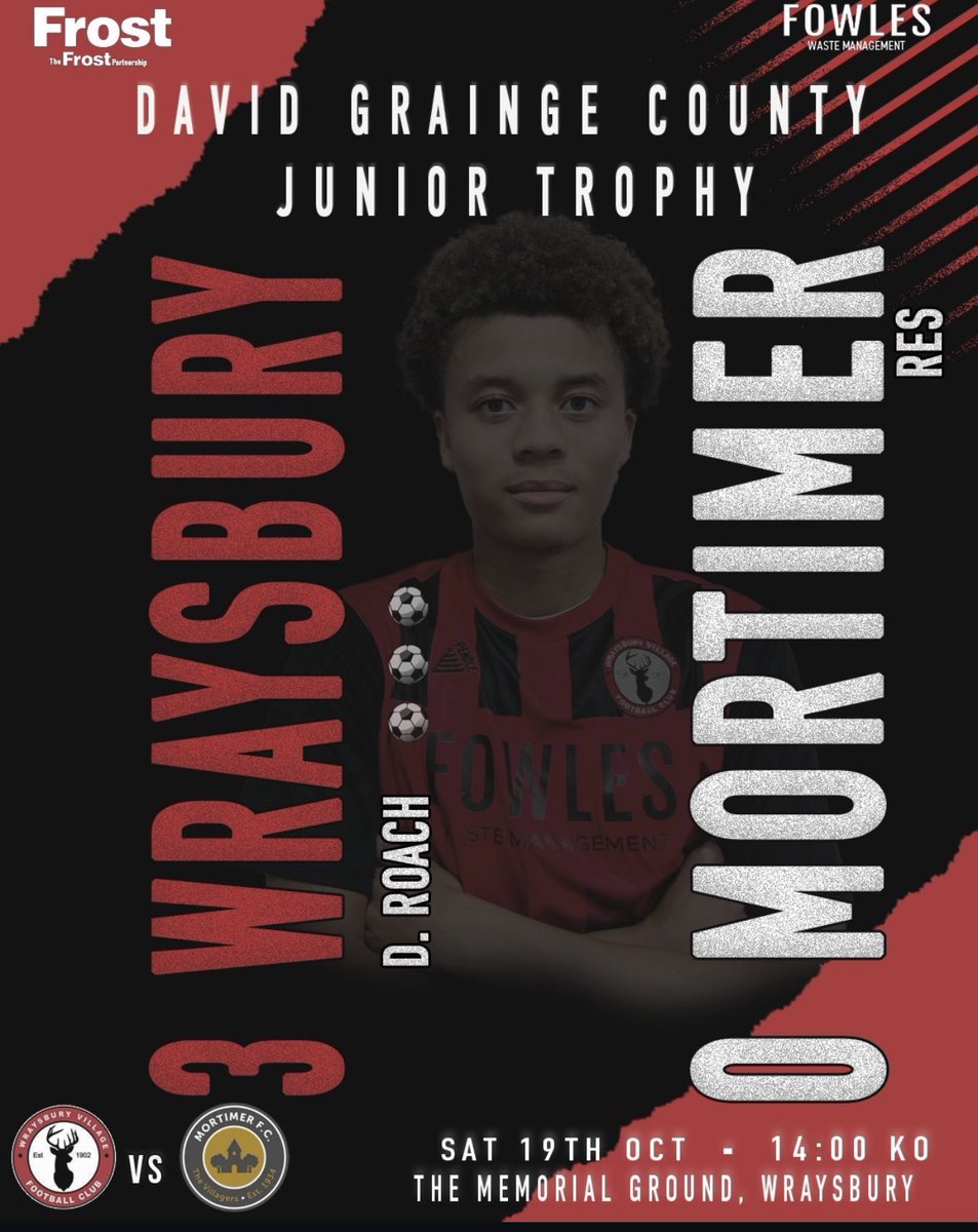 Wraysbury_FC's tweet photo. FT and onto the next round. 

Solid performance against league above opposition @mortimervillage and into the last 16 of the Berks and Bucks David Grainge Cup! 

Scorer: 
@danroach1999 with his first hat-trick of the season ⚽️⚽️⚽️ 

Assist: 
Dru B
Sean F
Sam J https://t.co/Muua2xk1PV