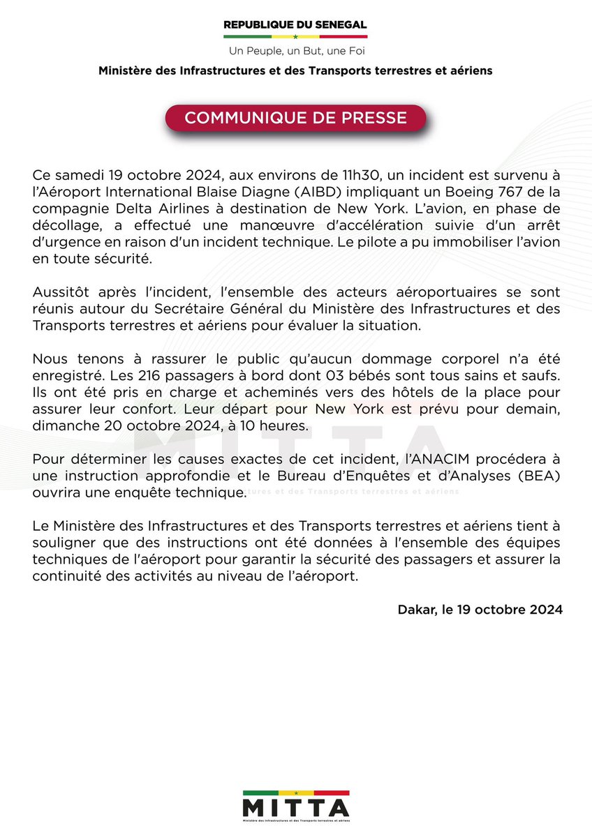 🚨🚨 Communiqué de Presse : 19/10/2024