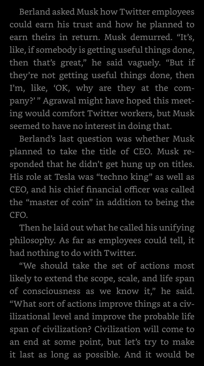 esjesjesj's tweet image. The description of Elon’s very first all hands meeting with the Twitter staff is insane. They all thought he was a moron after.