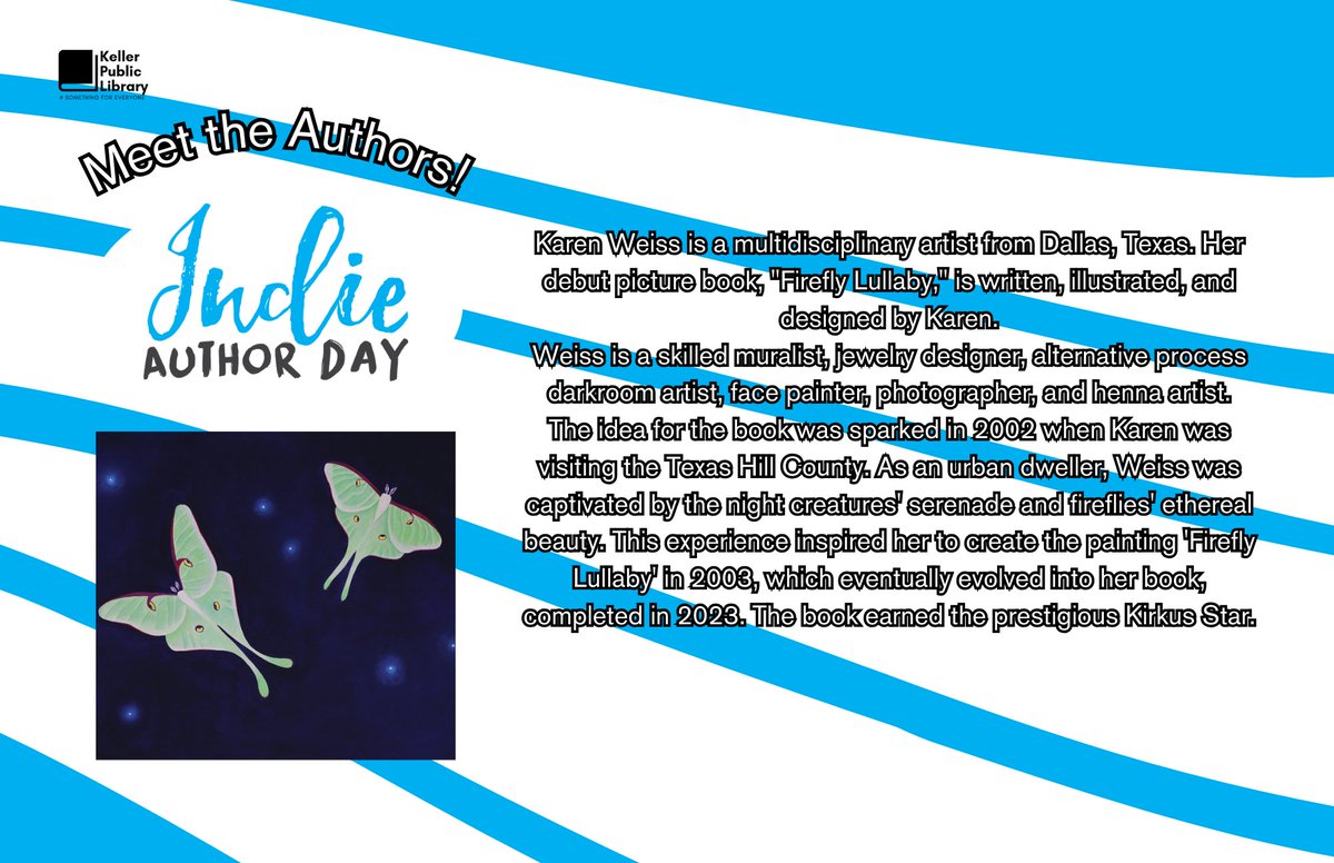 And finally, our last, but certainly not least, Indie Author Day panelist, painter Karen Weiss, who just created her first children's book! Check her out at tricyclebooks.com!

Remember, the Indie Author Day panel is 11/2 @ 2:30 PM @ our meeting room! #somethingforeverone