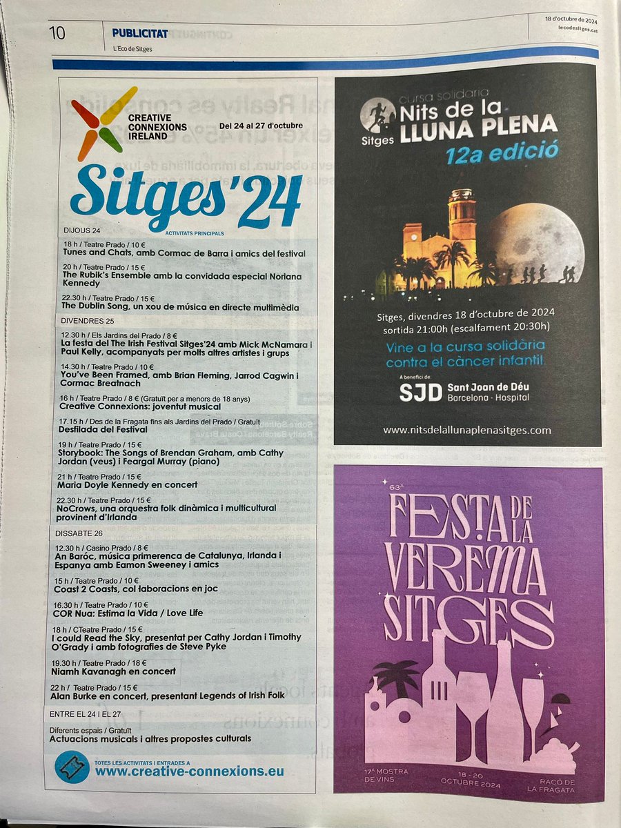 A big thank you to L'Eco de Sitges for the mention about the Irish Festival Sitges '24! It is an honour to be featured in such a great local publication. We truly appreciate your support and we are excited that the festival is just around the corner! 🙌

creative-connexions.eu